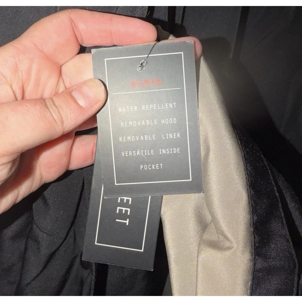 NWT Fleet Street Black Coat‎ Plus 2X Removable Hood Liner Zip Button Women